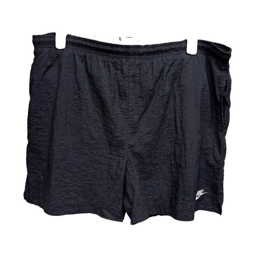 Nike Men Vintage Lightweight Nylon Shorts Pockets Drawstring Logo Lined L Black